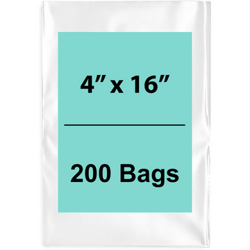 4X16 inches Clear Flat Poly Bags 2Mil Open Top (LDPE)